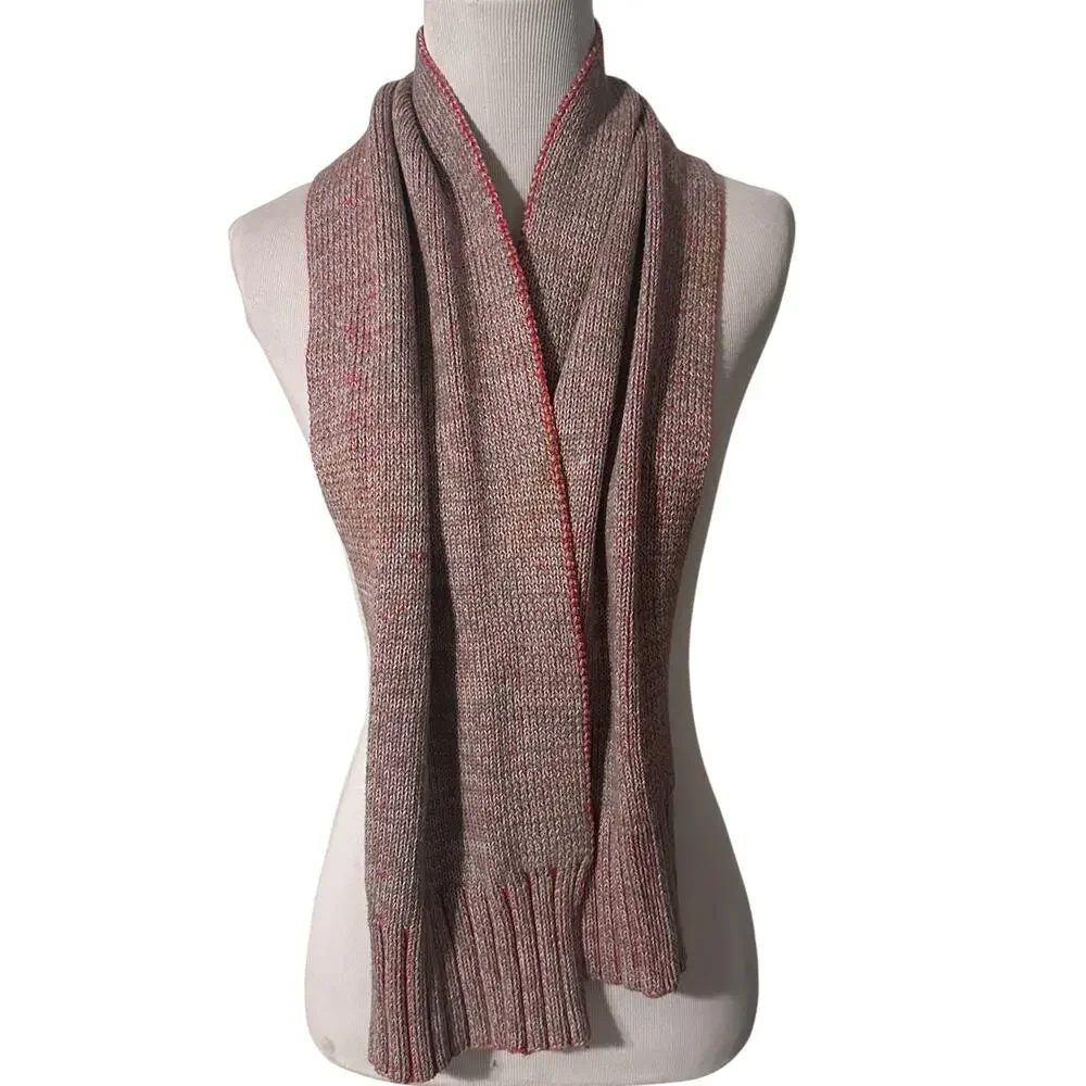 MEXX Scarf Tan Orange Marled Cotton Ribbed Trim Warm Earthy